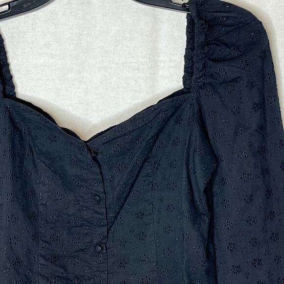 ASOS Stradivarius Square Neck Button Front Black Puff Sleeve Shirt NWT Medium - Picture 6 of 14